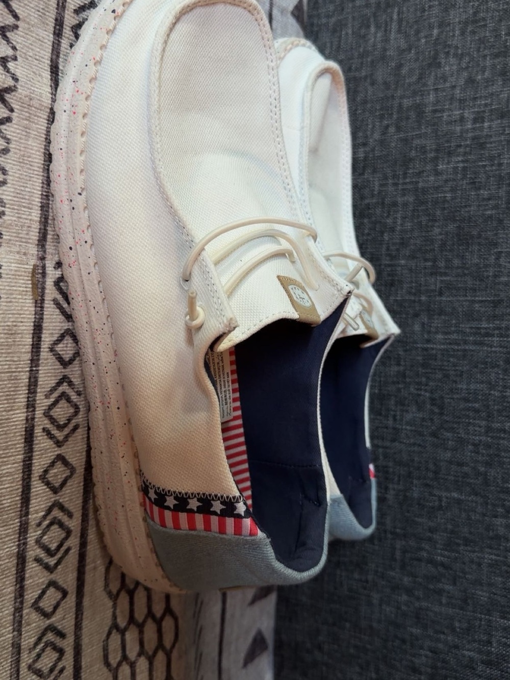 Hey Dude Women's Cream Canvas Slip-On Loafers with Navy Lining